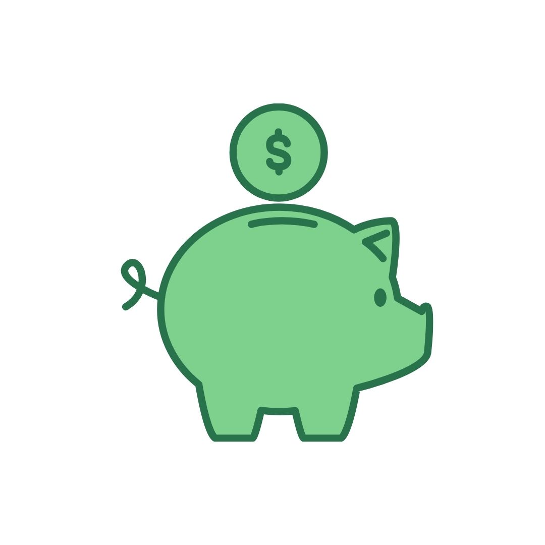 Icon graphic of a green piggy bank